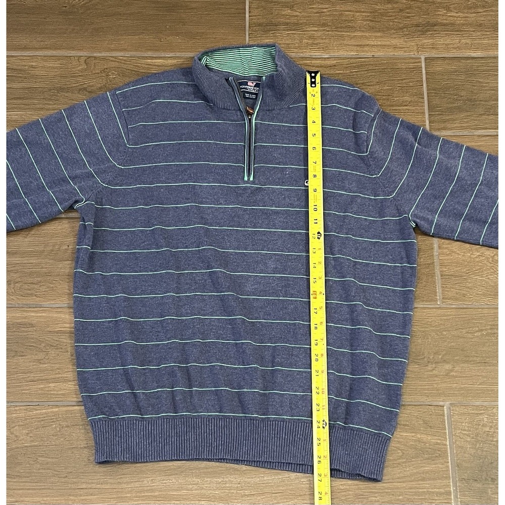 VINEYARD VINES REGULAR FIT 100% COTTON 1/4 ZIP SWEATER LARGE BLUE GREEN STRIPE - Picture 2 of 6